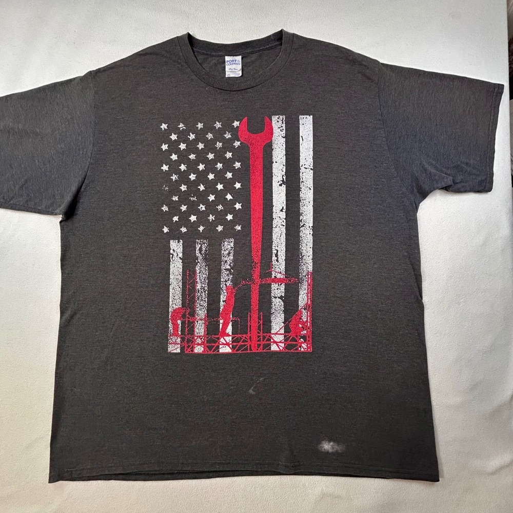 IRONWORKER Mens 3XL T-Shirt Charcoal Black Wrench American Flag